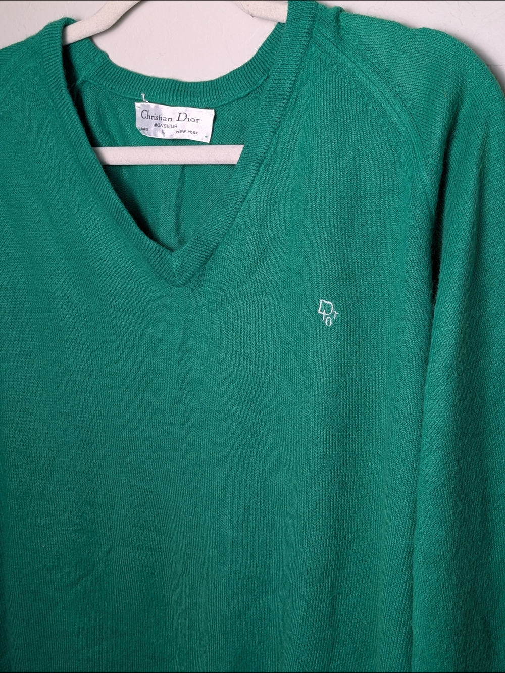 Christian Dior V-Neck Sweater - Vintage Vibrant Shamrock Green S:L Luxury Soft